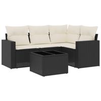 5-delige Loungeset met kussens poly rattan zwart - thumbnail