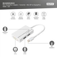Digitus DB-340509-002-W DisplayPort-kabel DVI / HDMI / DisplayPort Adapter DisplayPort-bus, HDMI-A-bus, DVI-D 24+1-polige bus 0.20 m Wit Afgeschermd (dubbel), - thumbnail
