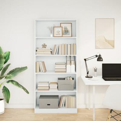 Boekenkast 80x24x176 cm bewerkt hout wit - thumbnail