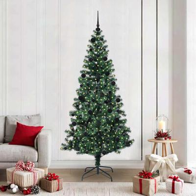 VidaXL Kunstmatig voorverlicht kerstboom groen 210 cm pvc en metaal