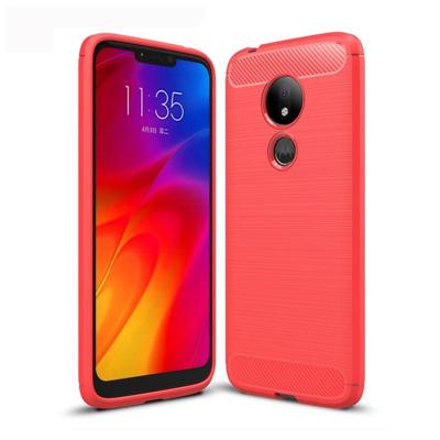 Geborsteld textuur koolstofvezel TPU Case voor Motorola Moto G7 Power (rood)
