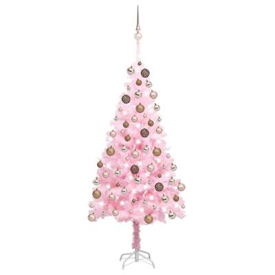 VidaXL Kunstkerstboom met verlichting en kerstballen 150 cm pvc roze