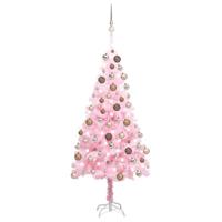 VidaXL Kunstkerstboom met verlichting en kerstballen 150 cm pvc roze - thumbnail