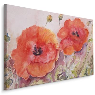 Schilderij - Geschilderde Klaprozen , Print op canvas , Wanddecoratie , Premium print