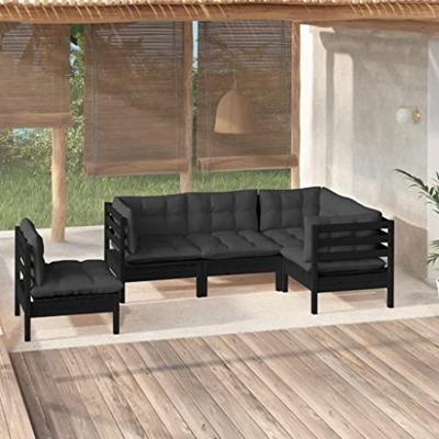 5-delige Loungeset met kussens grenenhout wit