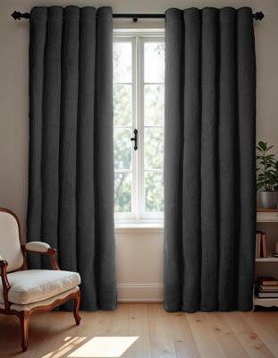 RoyalTextile - Teddy Gordijn - Black Out - Zwart - 300 x 250 met haken