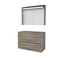 Basic-Line Premium 46 Badkamermeubelset - 100 x 46 cm - Greeploos - 2 Lades - Wastafelblad - Spiegelkast met LED Verlichting - Scotch Oak - thumbnail