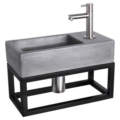 Differnz Ravo fonteinset beton donkergrijs kraan recht mat chroom 38.5 x 18.5 x 9 cm met handdoekrek Differnz Ravo fonteinset beton donkergrijs kraan recht mat chroom 38.5 x 18.5 x 9 cm met handdoekrek