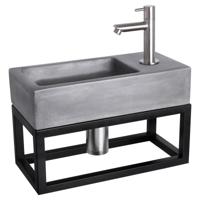 Differnz Ravo fonteinset beton donkergrijs kraan recht mat chroom 38.5 x 18.5 x 9 cm met handdoekrek - thumbnail