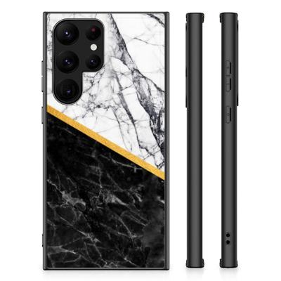 Samsung Galaxy S23 Ultra Marmeren Print Telefoonhoesje Marmer Wit Zwart - Origineel Cadeau Man Samsung Galaxy S23 Ultra Marmeren Print Telefoonhoesje Marmer Wit Zwart - Origineel Cadeau Man