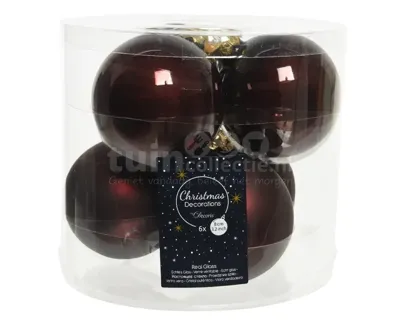 Decoris kerstballen glas 6st mahonie 8cm