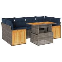 7-delige Loungeset met kussens poly rattan acacia grijs - thumbnail