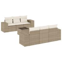 7-delige Loungeset met kussens poly rattan beige - thumbnail