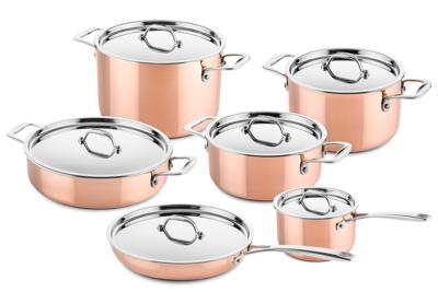 DUCQ Pannenset - Kookpan ø 20, 20, 24 cm & Steelpan ø 16 cm & Braadpan ø 28 cm & Koekenpan ø 26 cm + Deksels - Inductie - Koper - 6 Delig