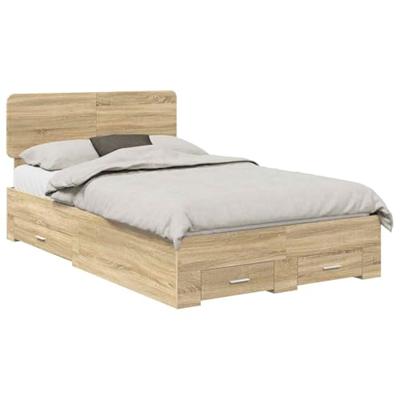 Bedframe met hoofdeinde Sonoma Eiken 135 x 190 cm Bewerkt hout