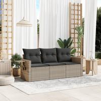 3-delige Loungeset met kussens poly rattan lichtgrijs - thumbnail