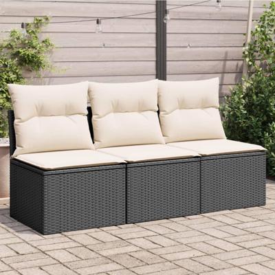 Tuinbank 3-zits met kussens poly rattan zwart Tuinbank 3-zits met kussens poly rattan zwart