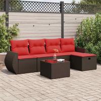 6-delige Loungeset met kussens poly rattan bruin - thumbnail