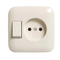 Busch-Jaeger combi inbouw wandcontactdoos - enkel met schakelaar - 4045056 - crème - thumbnail