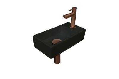 INK Versus Fonteinset - 36x18x9cm - wasbak links - porselein Mat zwart/Mat rose goud 1805315