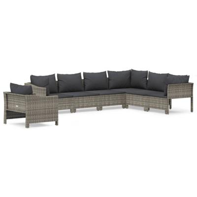 7-delige Loungeset met kussens poly rattan grijs