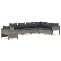 7-delige Loungeset met kussens poly rattan grijs - thumbnail