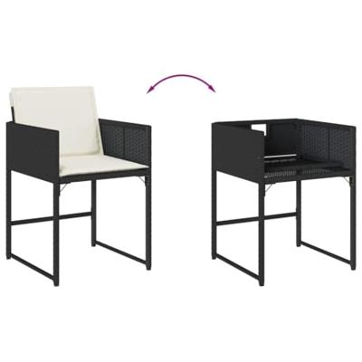 Tuinstoelen 4 st met kussens poly rattan zwart - thumbnail