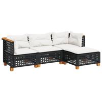 4-delige Loungeset met kussens poly rattan zwart - thumbnail