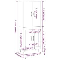 Hoge kast 69,5x34x180 cm bewerkt hout betongrijs - thumbnail