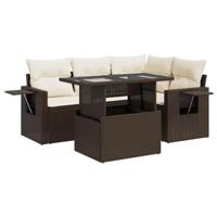 5-delige Loungeset met kussens poly rattan bruin - thumbnail