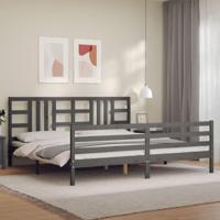 Bedframe met hoofdbord massief hout grijs 200x200 cm - thumbnail