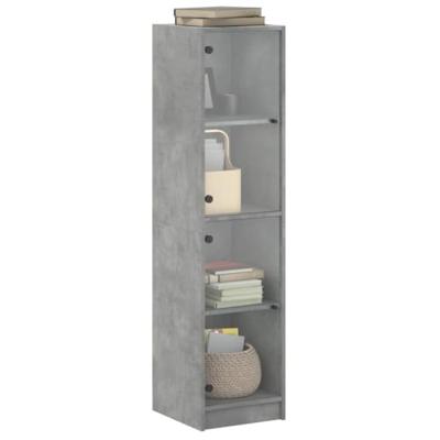 Hoge kast met glazen deuren 35x37x142 cm betongrijs
