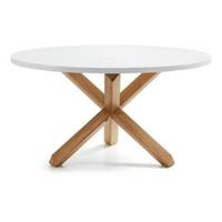 Kave Home Ronde Eettafel 'Lotus' 135cm, kleur Wit/Eiken - thumbnail