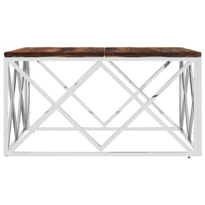 Salontafel roestvrij staal en massief hergebruikt hout - thumbnail