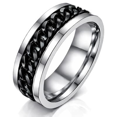 Stalen herenring met Cubaanse zwarte ketting-20mm