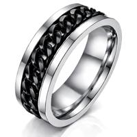 Stalen herenring met Cubaanse zwarte ketting-20mm - thumbnail