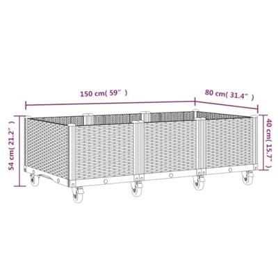 Plantenbak met wielen 150x80x54 cm polypropeen zwart
