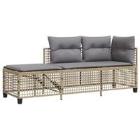 3-delige Loungeset met kussens poly rattan gemengd beige - thumbnail