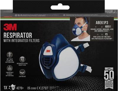 3M mondmasker met geïntegreerde filters, herbruikbaar, biedt ABEK1P3 ademhalingsbescherming