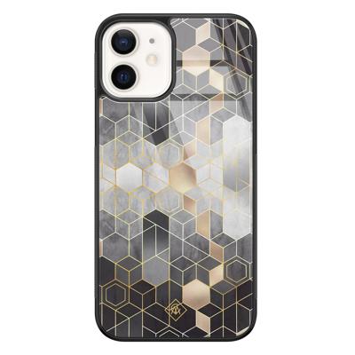 iPhone 12 glazen hardcase - Grey cubes