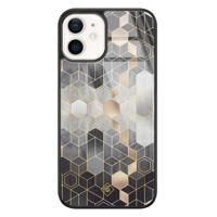 iPhone 12 glazen hardcase - Grey cubes - thumbnail