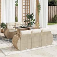 6-delige Loungeset met kussens poly rattan beige - thumbnail