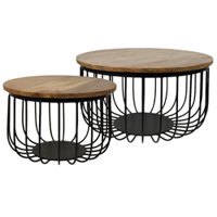 HSM Collection salontafel Maden (2 stuks) - naturel/zwart - Ø60x33 cm - thumbnail