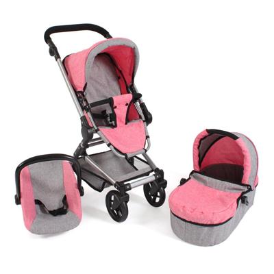 Combi-poppenwagen Fides 3-in-1 - Melange Pink Combi-poppenwagen Fides 3-in-1 - Melange Pink