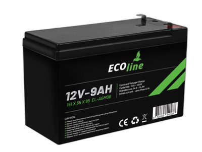 EcoLine - AGM 12V - 9AH VRLA Batterij - 151 x 65 x 95 - Deep Cycle Accu
