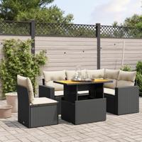 6-delige Loungeset met kussens poly rattan zwart - thumbnail