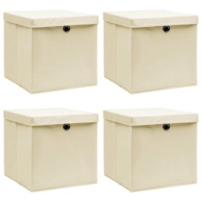 VidaXL Opbergboxen met deksel 4 st 32x32x32 cm stof crèmekleurig VidaXL Opbergboxen met deksel 4 st 32x32x32 cm stof crèmekleurig