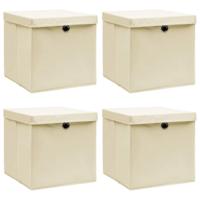 VidaXL Opbergboxen met deksel 4 st 32x32x32 cm stof crèmekleurig - thumbnail