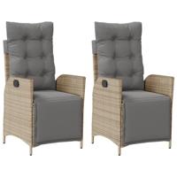 Tuinstoelen 2 st verstelbaar voetensteun poly rattan beige mix - thumbnail