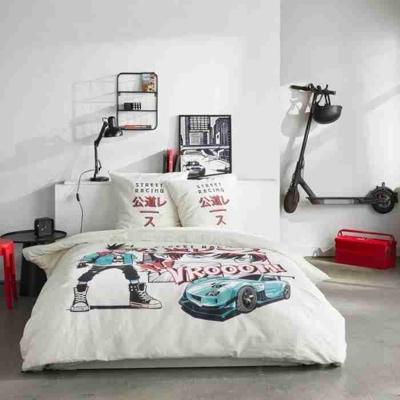 Completo letto - TODAY - JAVA - 2 persone - 240x220 cm - Cotone - Stampa Street racing - Bianco